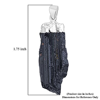 Rough Mineral Black Tourmaline 34.00 ctw Pendant in Silvertone with Stainless Steel Necklace 20 Inches