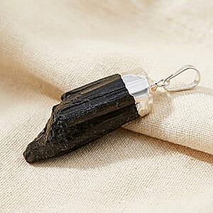 Rough Mineral Black Tourmaline 56.00 ctw Pendant in Silvertone with Stainless Steel Necklace 20 Inches