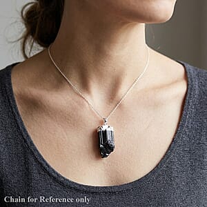 Rough Mineral Black Tourmaline 56.00 ctw Pendant in Silvertone with Stainless Steel Necklace 20 Inches