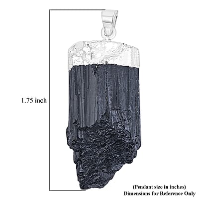 Rough Mineral Black Tourmaline 56.00 ctw Pendant in Silvertone with Stainless Steel Necklace 20 Inches