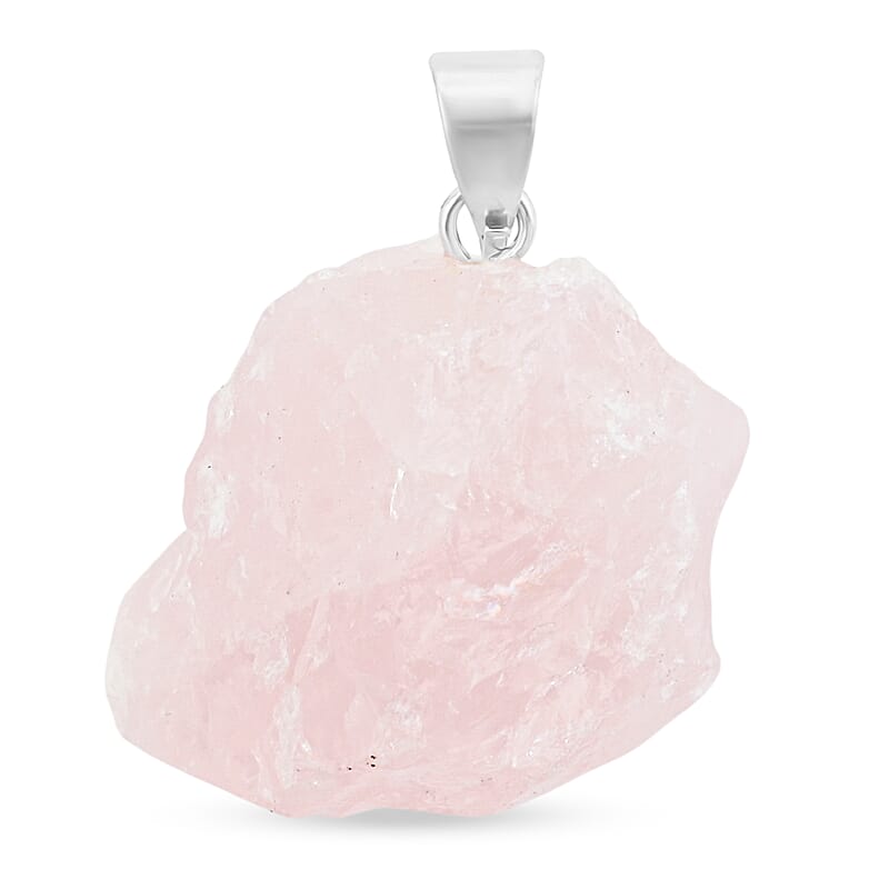 Rough Stone Plain Pink Quartz 52.00 ctw Pendant in Silvertone with Stainless Steel Necklace 20 Inches