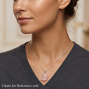 Rough Stone Plain Pink Quartz 52.00 ctw Pendant in Silvertone with Stainless Steel Necklace 20 Inches