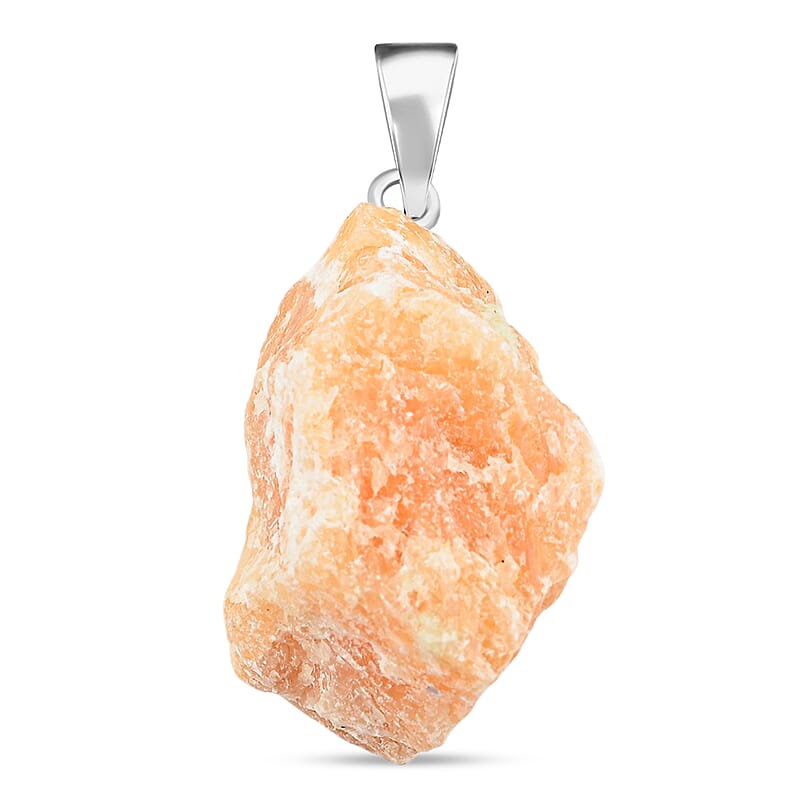 Rough Stone Plain Brazilian Citrine 52.00 ctw Pendant in Silvertone with Stainless Steel Necklace 20 Inches