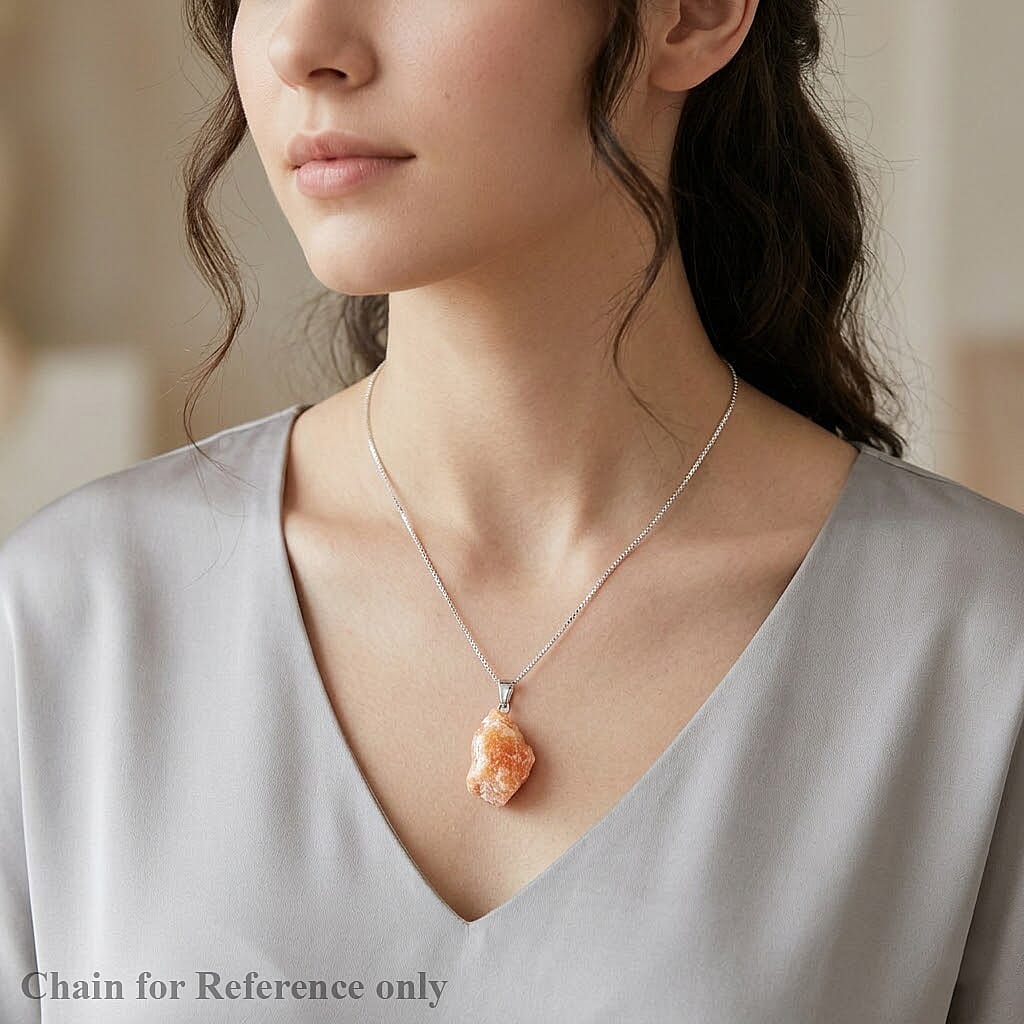 Rough Stone Plain Brazilian Citrine 52.00 ctw Pendant in Silvertone with Stainless Steel Necklace 20 Inches