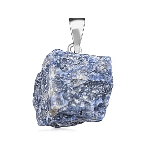 Rough Stone Plain Lapis Lazuli 52.00 ctw Pendant in Silvertone with Stainless Steel Necklace 20 Inches