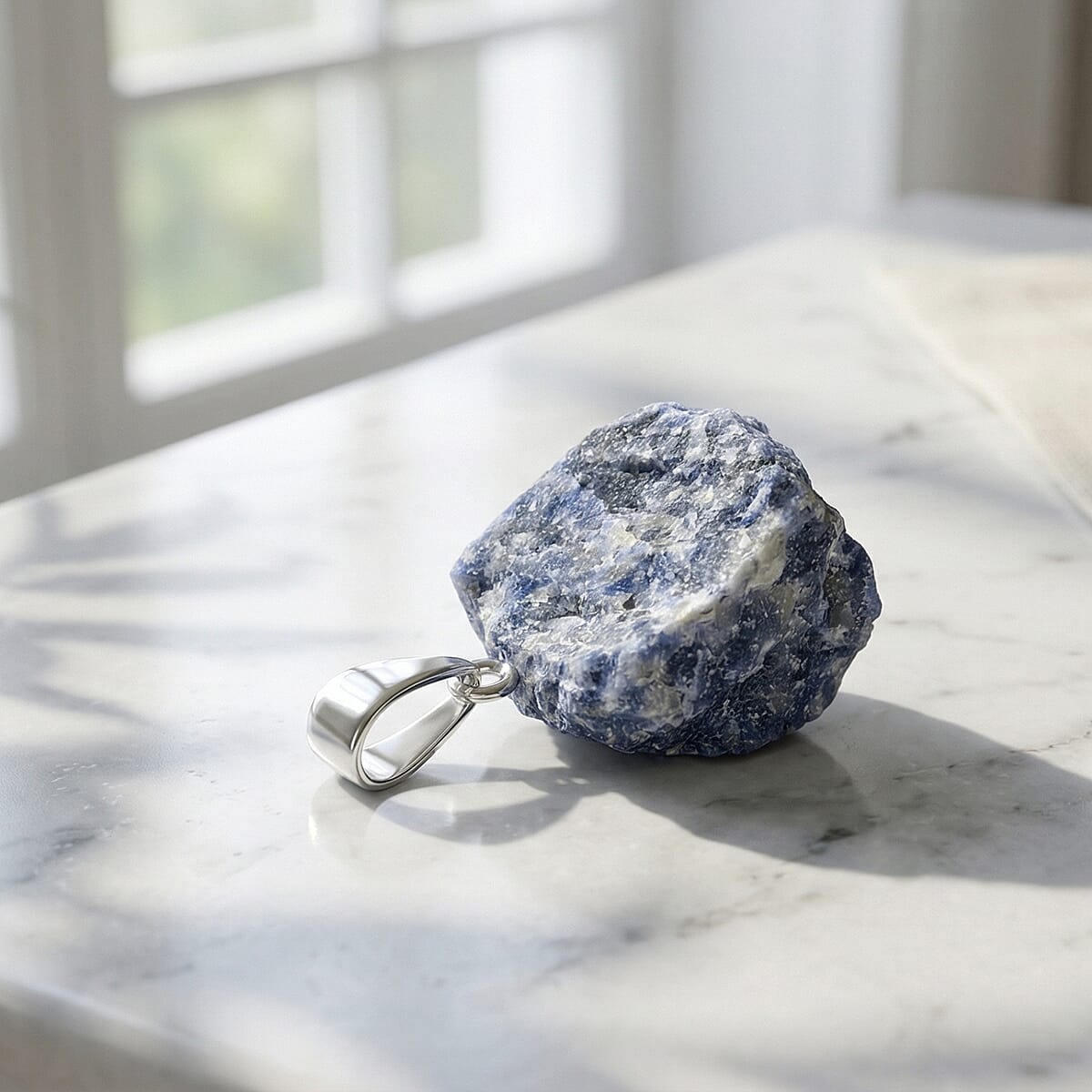 Rough Stone Plain Lapis Lazuli 52.00 ctw Pendant in Silvertone with Stainless Steel Necklace 20 Inches image number 1