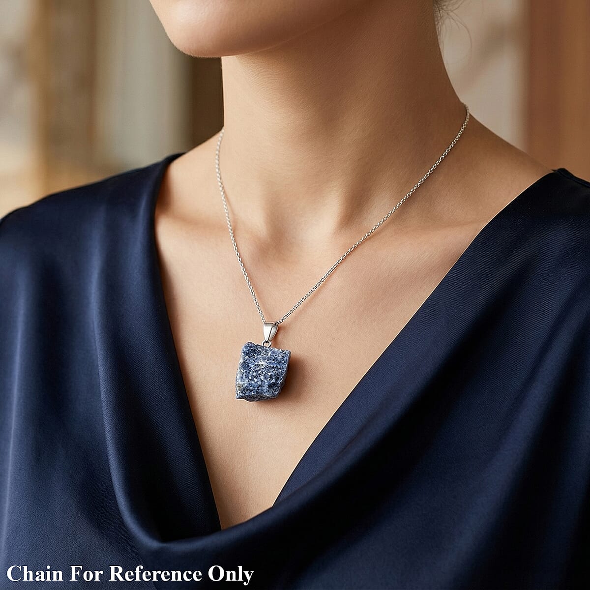 Rough Stone Plain Lapis Lazuli 52.00 ctw Pendant in Silvertone with Stainless Steel Necklace 20 Inches image number 2