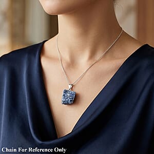 Rough Stone Plain Lapis Lazuli 52.00 ctw Pendant in Silvertone with Stainless Steel Necklace 20 Inches