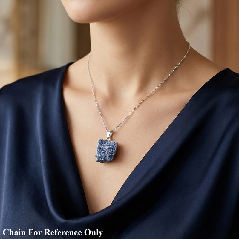 Rough Stone Plain Lapis Lazuli 52.00 ctw Pendant in Silvertone with Stainless Steel Necklace 20 Inches