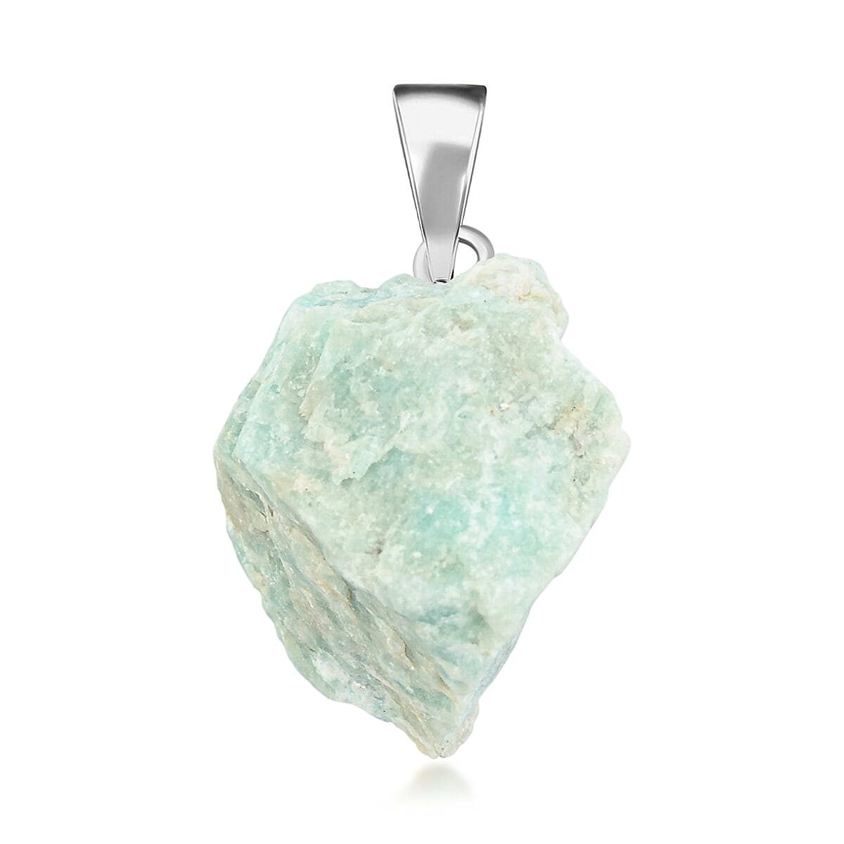 Rough Stone Plain Aquamarine 52.00 ctw Pendant in Silvertone with Stainless Steel Necklace 20 Inches