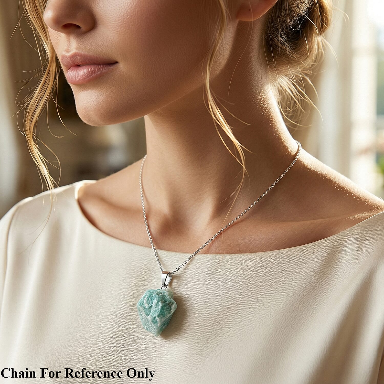 Rough Stone Plain Aquamarine 52.00 ctw Pendant in Silvertone with Stainless Steel Necklace 20 Inches