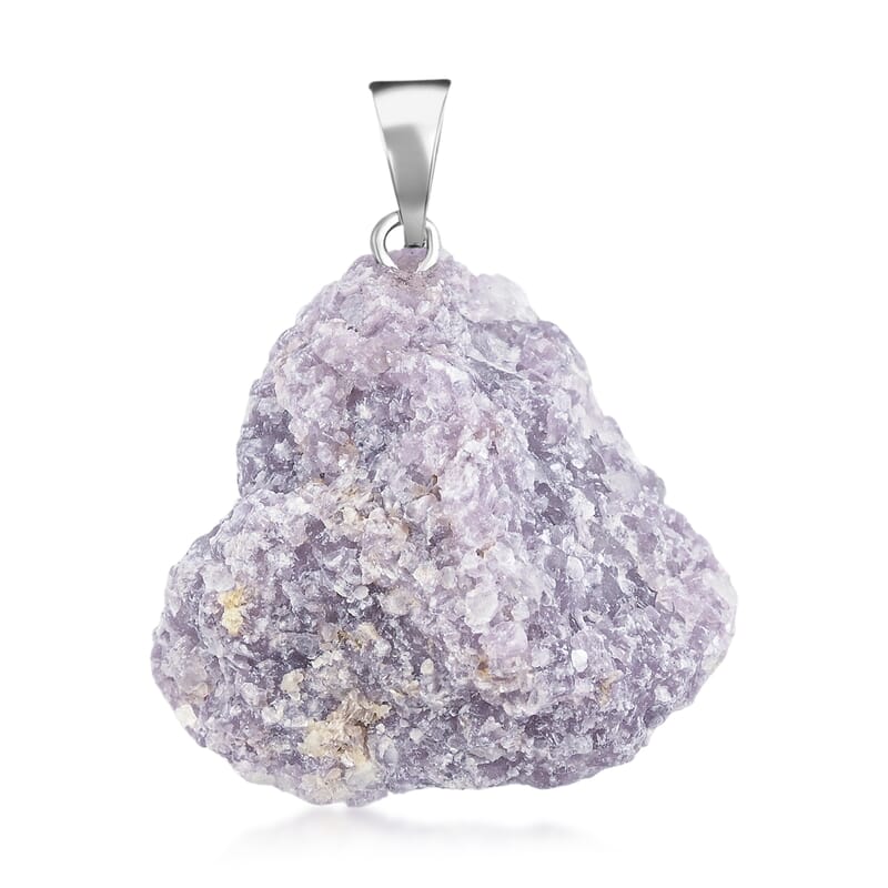 Rough Stone Plain Lepidolite 52.00 ctw Pendant in Silvertone with Stainless Steel Necklace 20 Inches