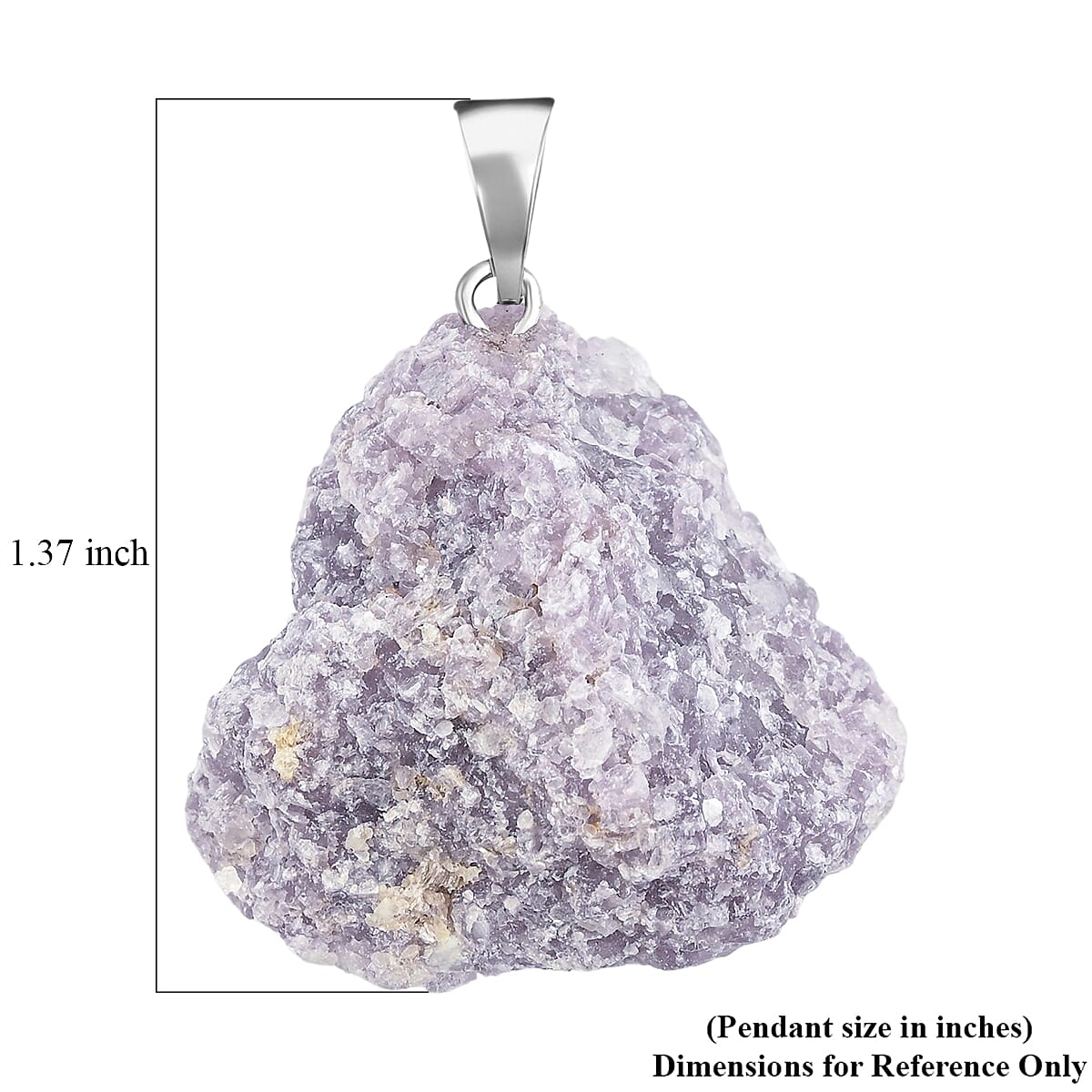 Rough Stone Plain Lepidolite 52.00 ctw Pendant in Silvertone with Stainless Steel Necklace 20 Inches