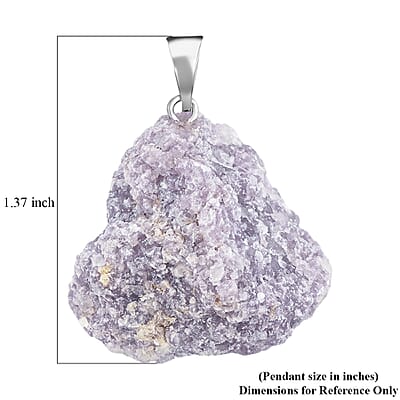 Rough Stone Plain Lepidolite 52.00 ctw Pendant in Silvertone with Stainless Steel Necklace 20 Inches