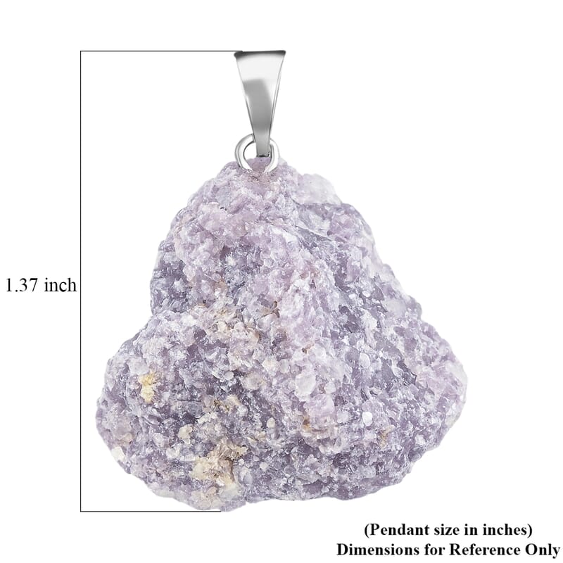 Rough Stone Plain Lepidolite 52.00 ctw Pendant in Silvertone with Stainless Steel Necklace 20 Inches