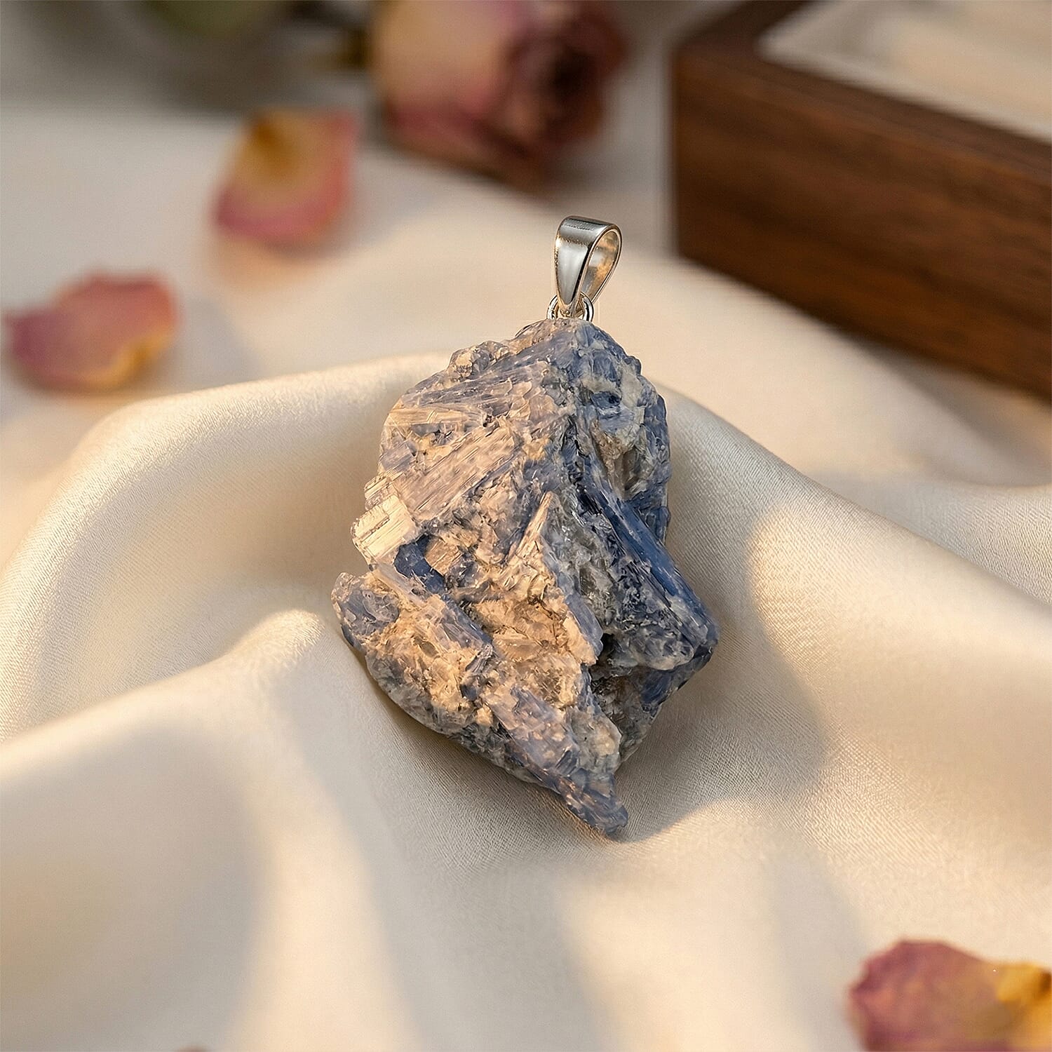 Rough Stone Plain Sodalite 52.00 ctw Pendant in Silvertone with Stainless Steel Necklace 20 Inches