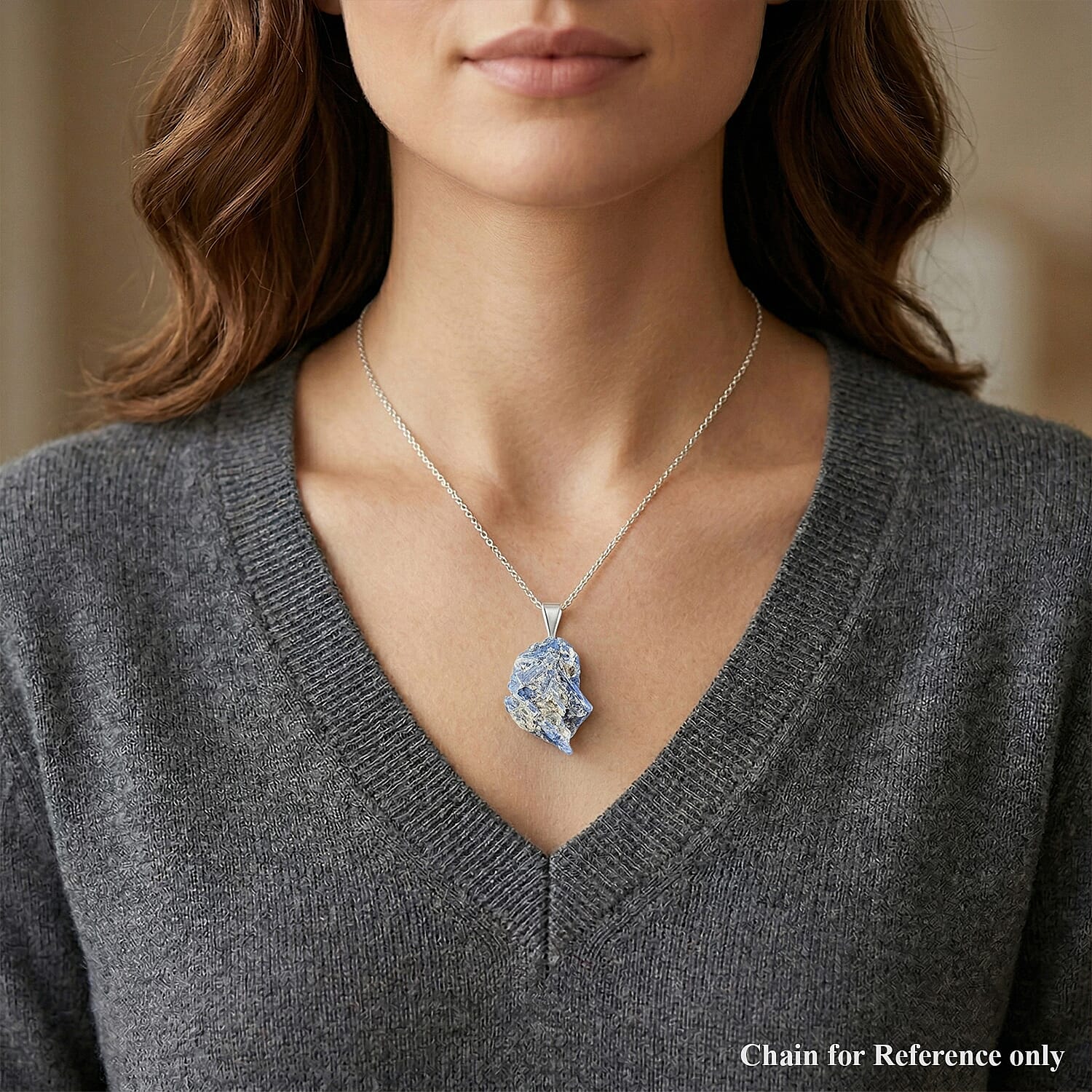 Rough Stone Plain Sodalite 52.00 ctw Pendant in Silvertone with Stainless Steel Necklace 20 Inches