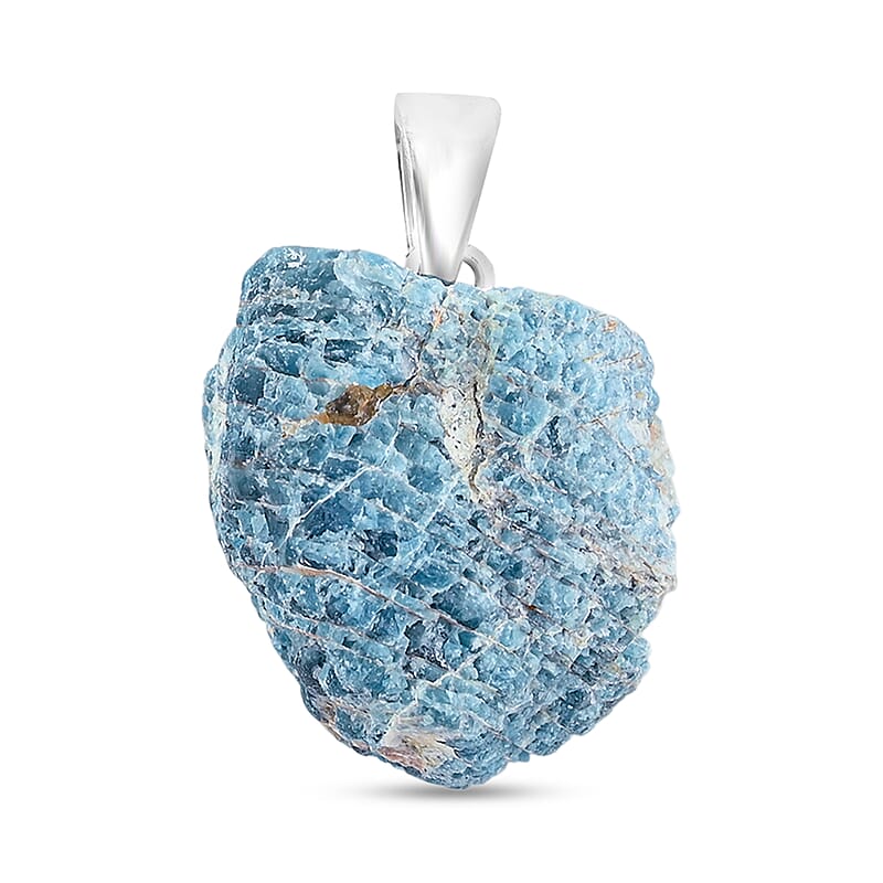 Rough Stone Plain Apatite Pendant in Silvertone with Stainless Steel Necklace (20 Inches) 52.00 ctw