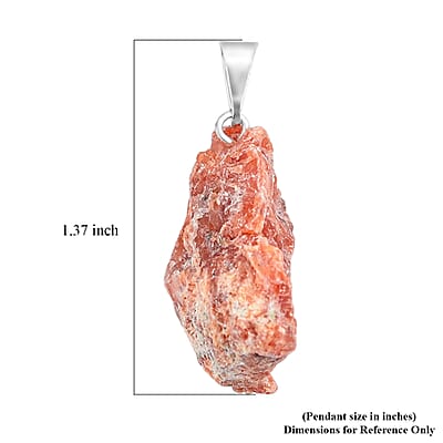 Rough Stone Plain Orange Calcite 52.00 ctw Pendant in Silvertone with Stainless Steel Necklace 20 Inches