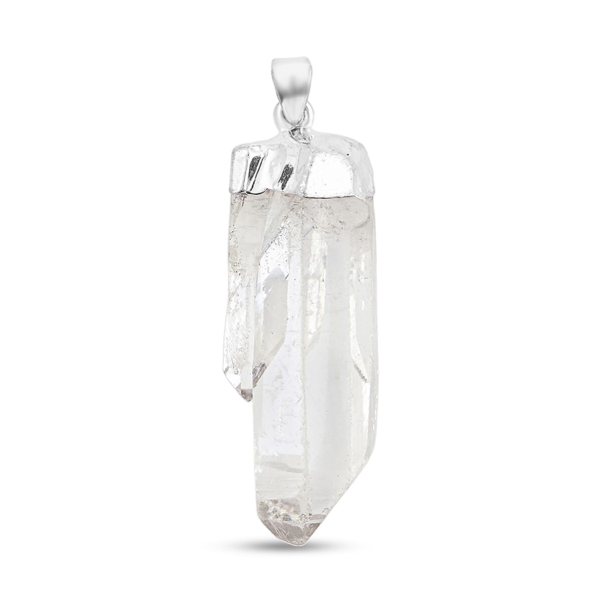 Clear Quartz 46.00 ctw Point Pendant in Silvertone with Stainless Steel Necklace 20 Inches