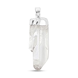 Clear Quartz 46.00 ctw Point Pendant in Silvertone with Stainless Steel Necklace 20 Inches