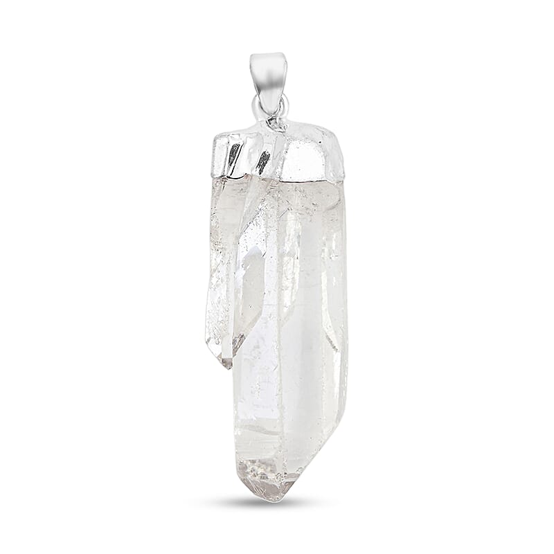 Clear Quartz 46.00 ctw Point Pendant in Silvertone with Stainless Steel Necklace 20 Inches