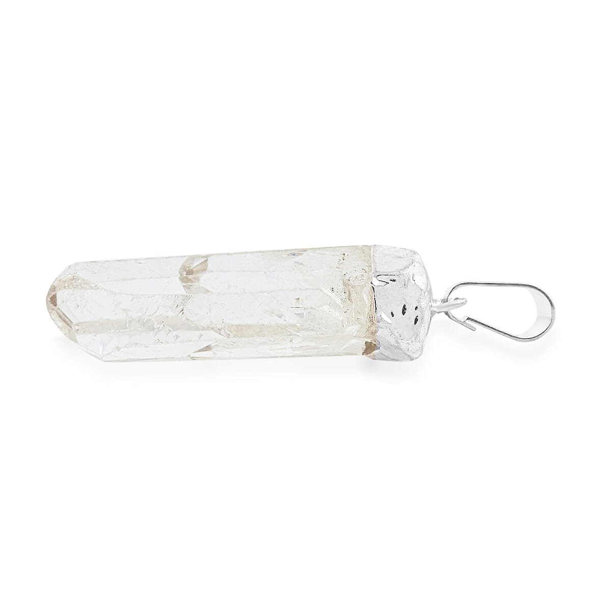 Clear Quartz 46.00 ctw Point Pendant in Silvertone with Stainless Steel Necklace 20 Inches