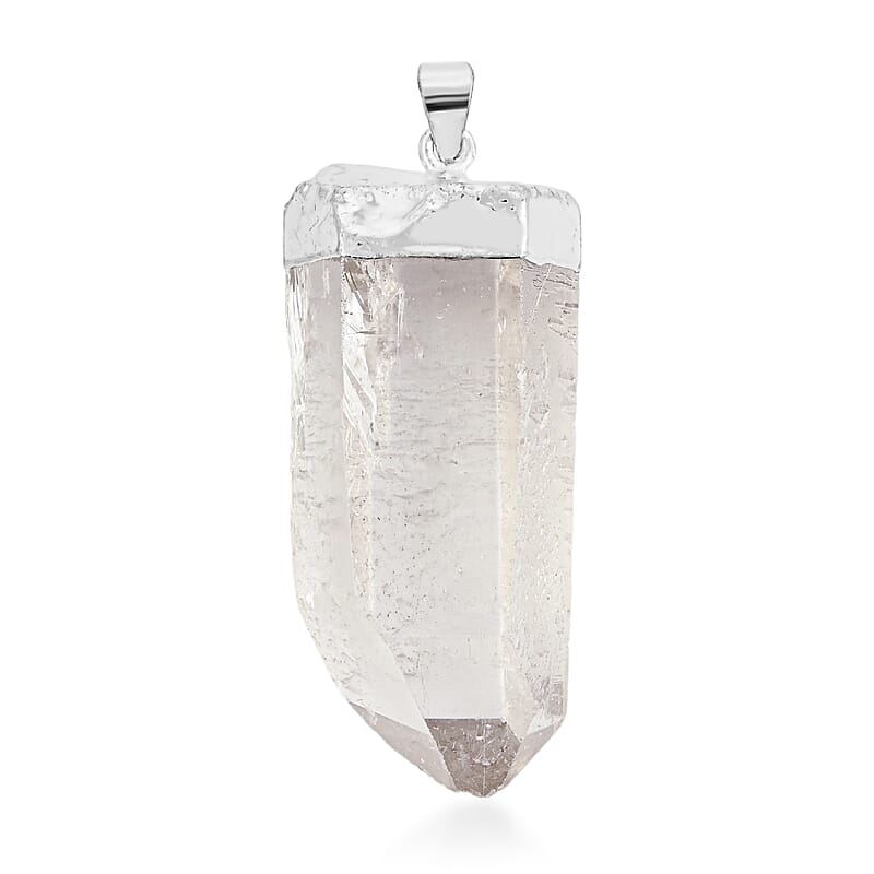 Clear Quartz 106.00 ctw Point Pendant in Silvertone with Stainless Steel Necklace 20 Inches