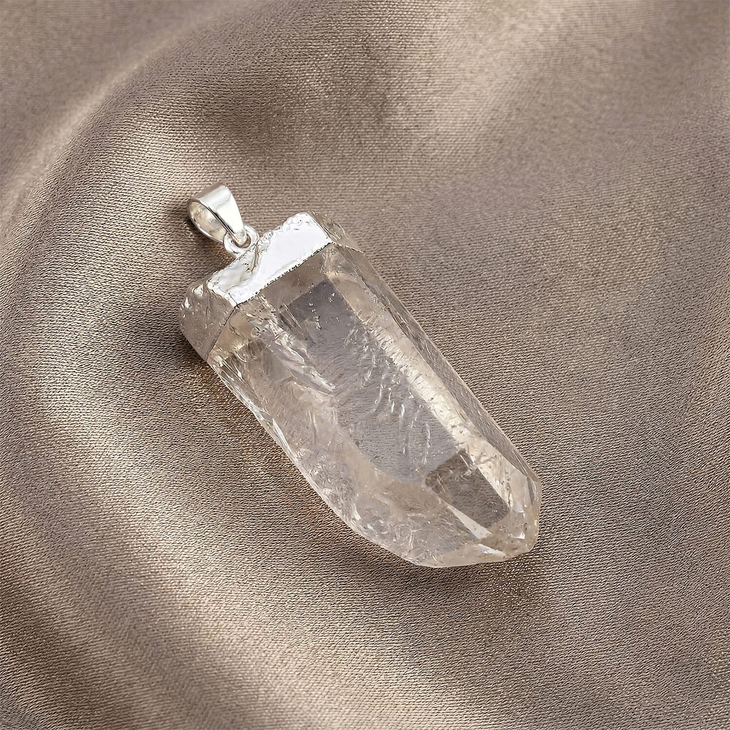 Clear Quartz 106.00 ctw Point Pendant in Silvertone with Stainless Steel Necklace 20 Inches