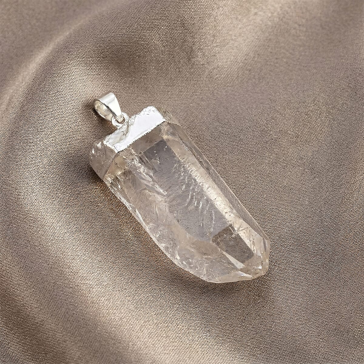 Clear Quartz 106.00 ctw Point Pendant in Silvertone with Stainless Steel Necklace 20 Inches image number 1