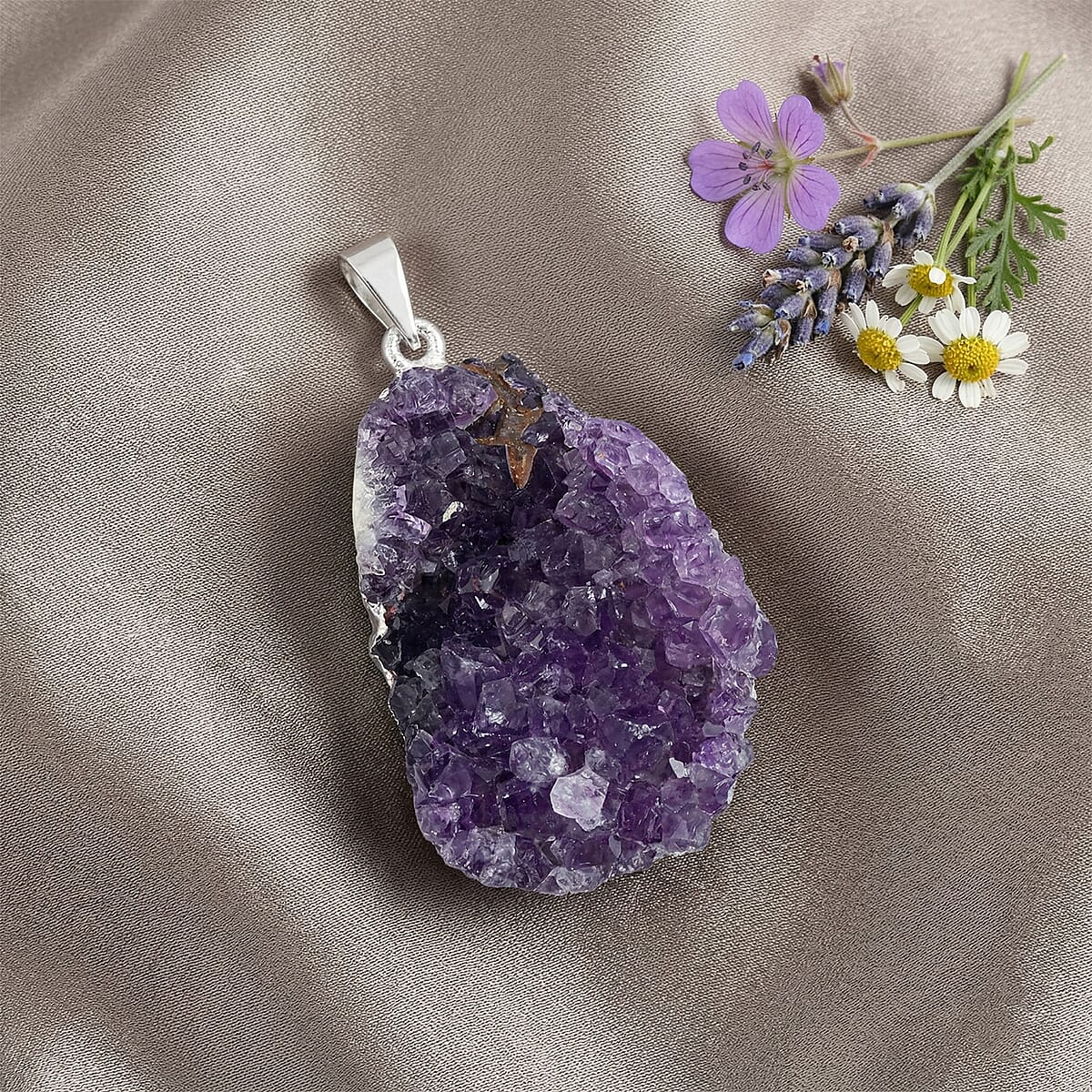 Amethyst Druzy 68.00 ctw Pendant in Silvertone with Stainless Steel Necklace 20 Inches image number 1