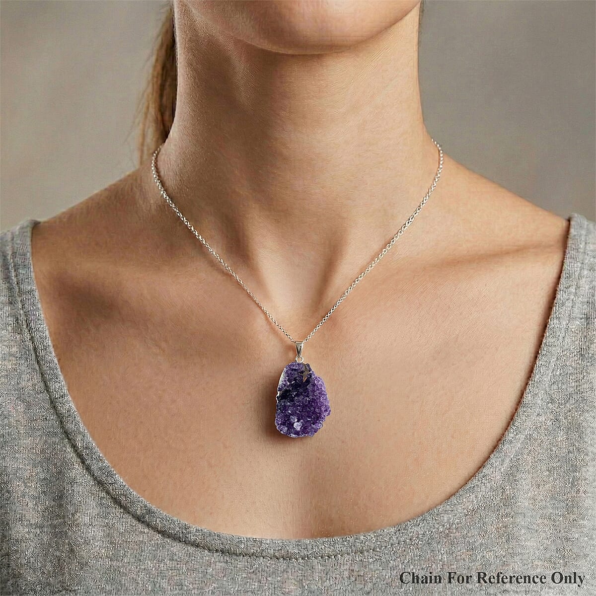 Amethyst Druzy 68.00 ctw Pendant in Silvertone with Stainless Steel Necklace 20 Inches image number 2