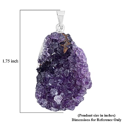 Amethyst Druzy 68.00 ctw Pendant in Silvertone with Stainless Steel Necklace 20 Inches