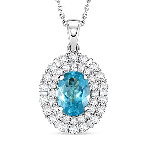 Certified & Appraised D'Joy Premium Paraiba Apatite and Moissanite 2.10 ctw Pendant Necklace in Rhodium Over Sterling Silver 20 Inches 