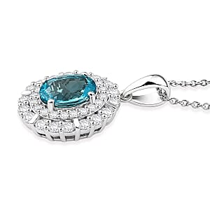 Certified & Appraised D'Joy Premium Paraiba Apatite and Moissanite 2.10 ctw Pendant Necklace in Rhodium Over Sterling Silver 20 Inches 