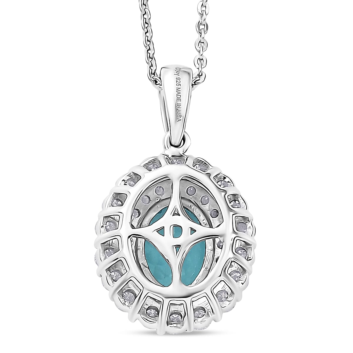 Certified & Appraised D'Joy Premium Paraiba Apatite and Moissanite 2.10 ctw Pendant Necklace in Rhodium Over Sterling Silver 20 Inches