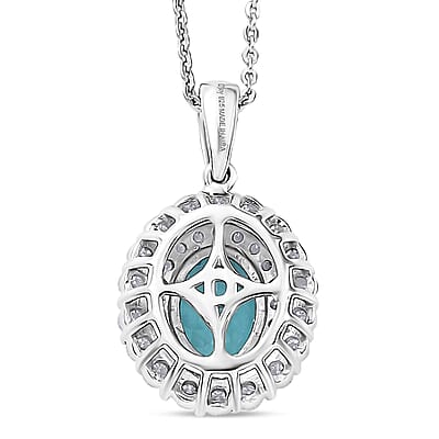 Certified & Appraised D'Joy Premium Paraiba Apatite and Moissanite 2.10 ctw Pendant Necklace in Rhodium Over Sterling Silver 20 Inches
