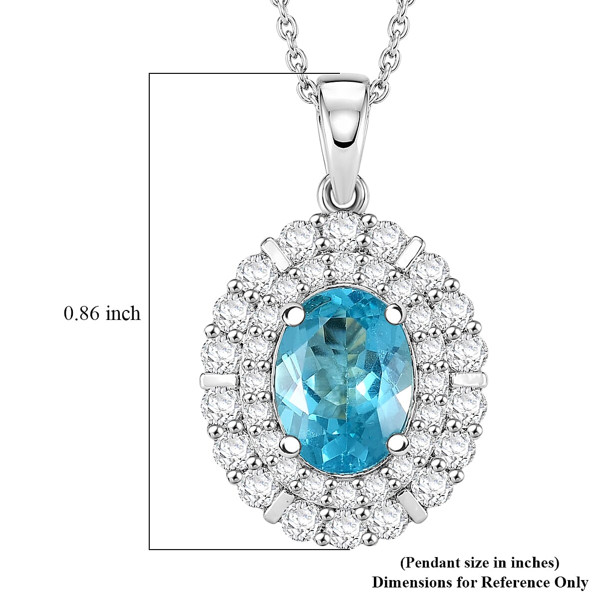 Certified & Appraised D'Joy Premium Paraiba Apatite and Moissanite 2.10 ctw Pendant Necklace in Rhodium Over Sterling Silver 20 Inches
