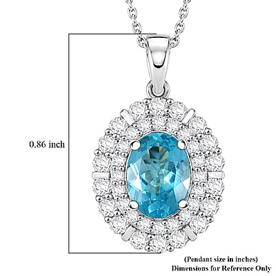 Certified & Appraised D'Joy Premium Paraiba Apatite and Moissanite 2.10 ctw Pendant Necklace in Rhodium Over Sterling Silver 20 Inches