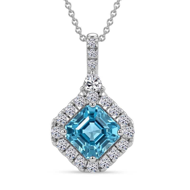 Certified & Appraised AAA Cambodian Blue Zircon and Luxuriant Lab Grown Diamond G-H SI 3.43 ctw Pendant Necklace in 10K White Gold (20 Inches)