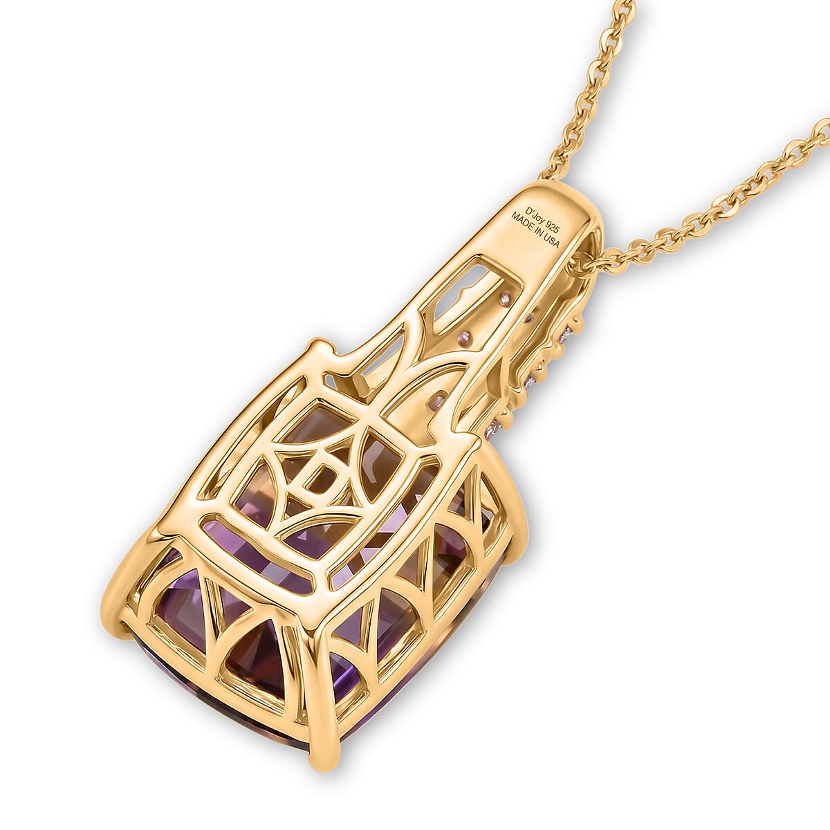 Certified & Appraised D'Joy Cushion Roll Top Cut Premium Anahi Ametrine and Moissanite 10.10 ctw Pendant Necklace in 18K Vermeil Yellow Gold Over Sterling Silver (20 Inches) image number 4