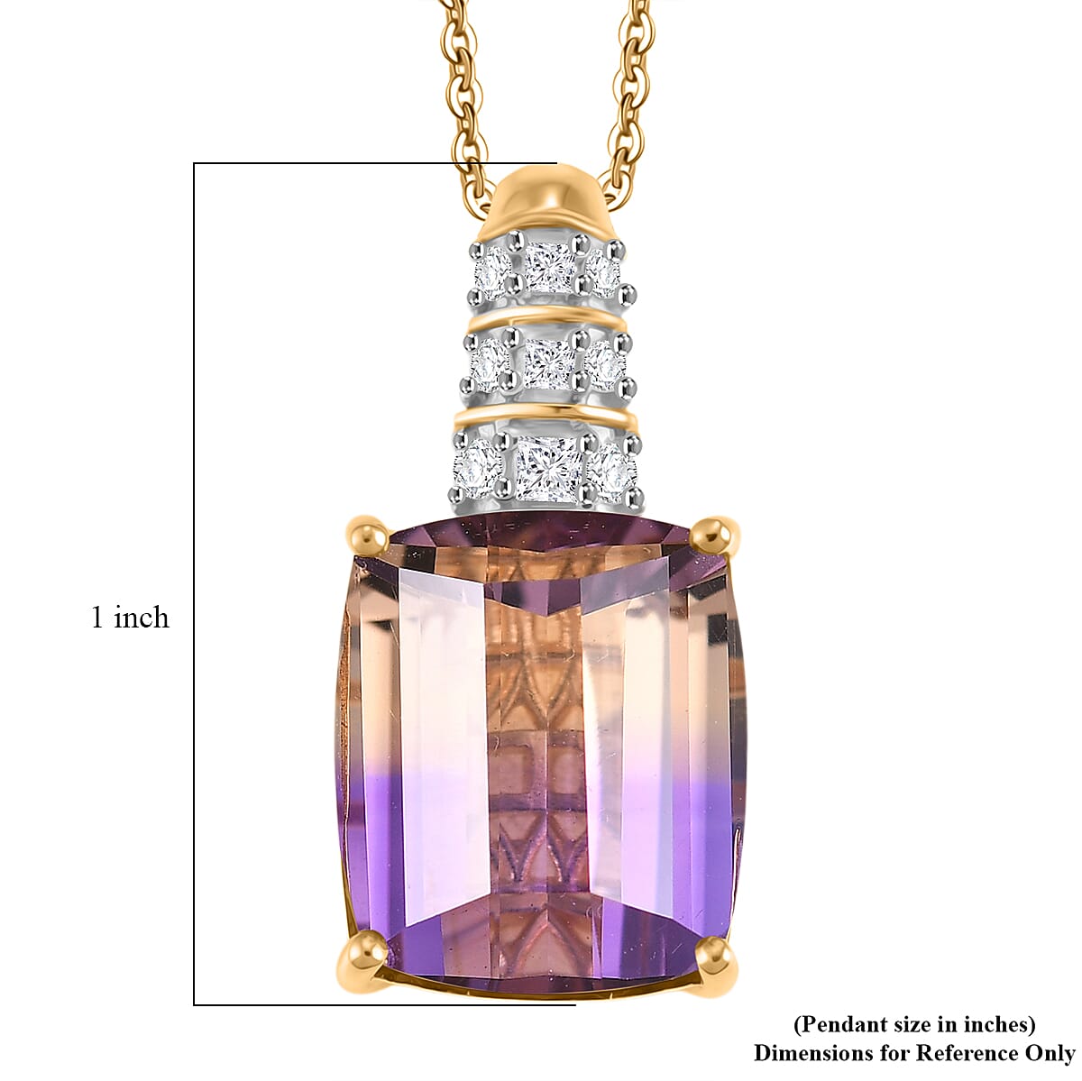 Certified & Appraised D'Joy Cushion Roll Top Cut Premium Anahi Ametrine and Moissanite 10.10 ctw Pendant Necklace in 18K Vermeil Yellow Gold Over Sterling Silver (20 Inches)