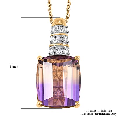 Certified & Appraised D'Joy Cushion Roll Top Cut Premium Anahi Ametrine and Moissanite 10.10 ctw Pendant Necklace in 18K Vermeil Yellow Gold Over Sterling Silver (20 Inches)
