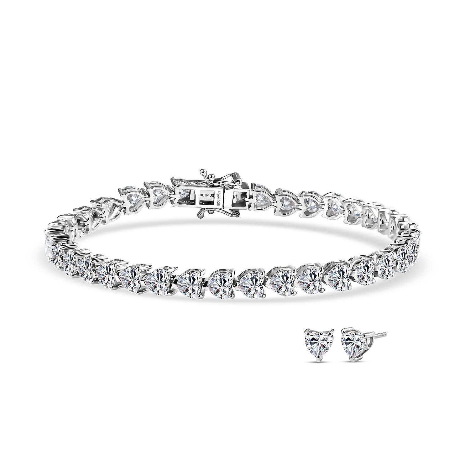 D'Joy Moissanite (Hrt 5mm) Bracelet (8.00In) and Earrings in Rhodium Over Sterling Silver 18.00 ctw