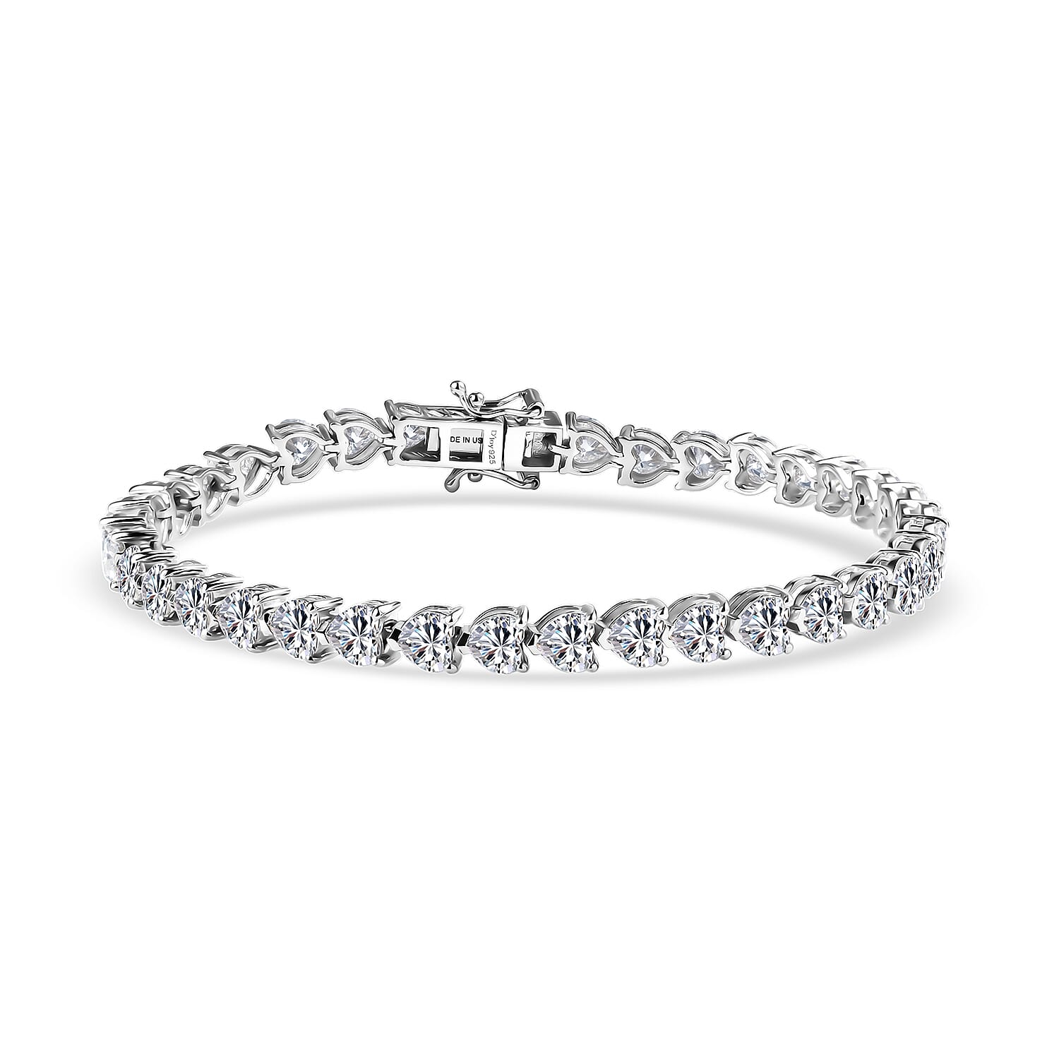 D'Joy Moissanite 18.00 ctw Heart Link Bracelet (8.00In) and Earrings in Rhodium Over Sterling Silver