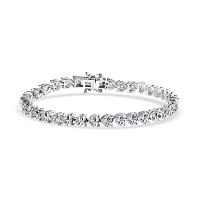 D'Joy Moissanite 18.00 ctw Heart Link Bracelet (8.00In) and Earrings in Rhodium Over Sterling Silver