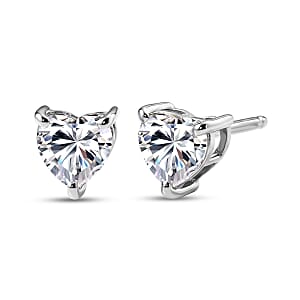 D'Joy Moissanite 18.00 ctw Heart Link Bracelet (8.00In) and Earrings in Rhodium Over Sterling Silver