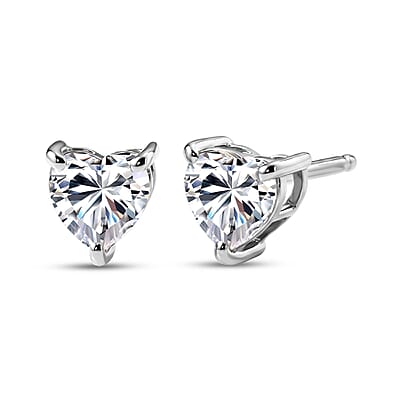 D'Joy Moissanite 18.00 ctw Heart Link Bracelet (8.00In) and Earrings in Rhodium Over Sterling Silver