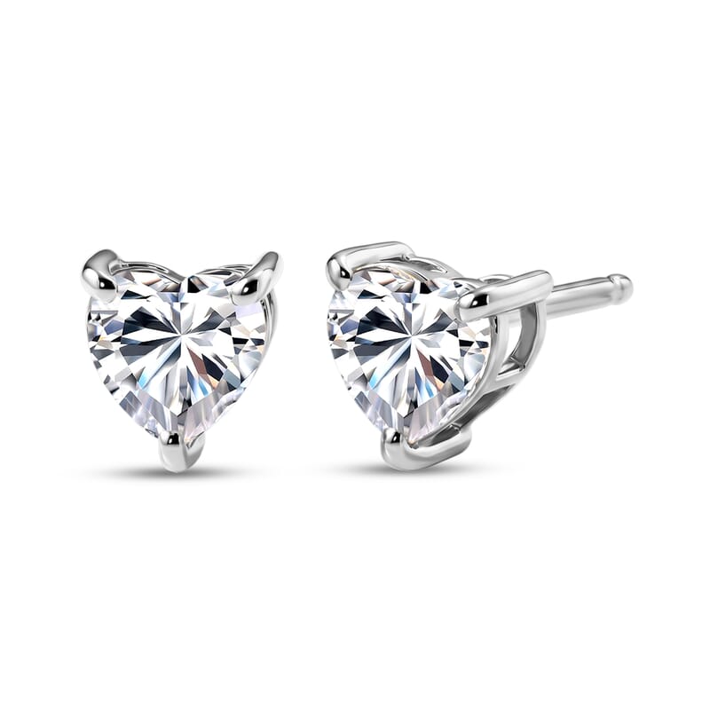 D'Joy Moissanite 18.00 ctw Heart Link Bracelet (8.00In) and Earrings in Rhodium Over Sterling Silver