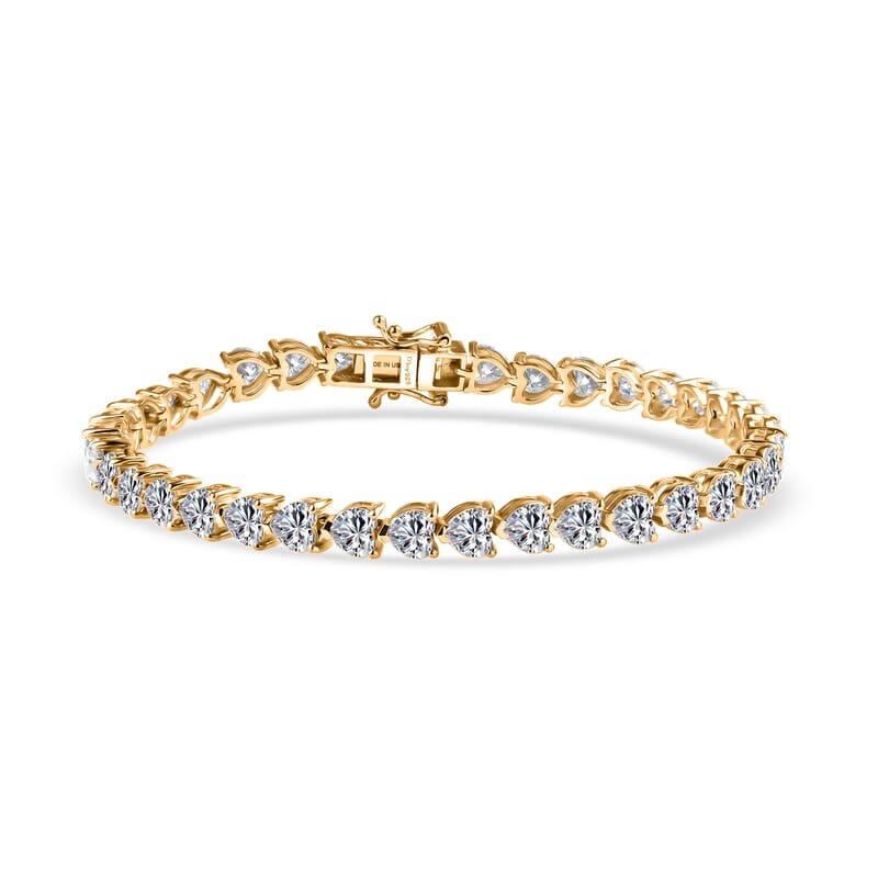 D'Joy Moissanite 18.00 ctw Hear Link Bracelet (8.00In) and Stud Earrings in 18K Vermeil Yellow Gold Over Sterling Silver